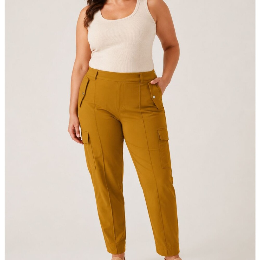 Athleta Vienna Cargo Pants Women’s Size 16 Brass Gold Stretch Pull-On Utility